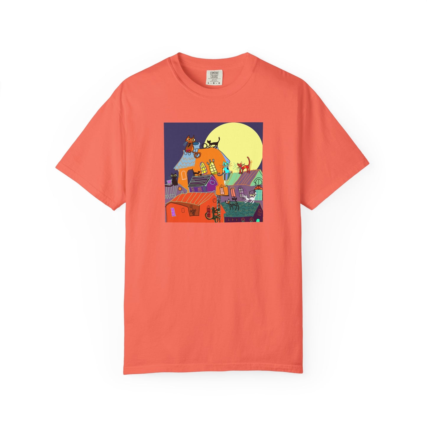 Moonlit Canine Adventure T-Shirt, Unisex Dog Lover Tee, Garment-Dyed Graphic Top, Pet-Themed Gift, Casual Wear