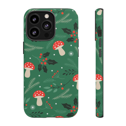 Festive Mushroom Phone Case, Colorful Holiday Case, Christmas Gift, Winter Vibes, Eco-Friendly Phone Cover