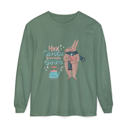 Hey Santa I’ve Been Good Long Sleeve T-Shirt — Cute Bunny Christmas Holiday Top