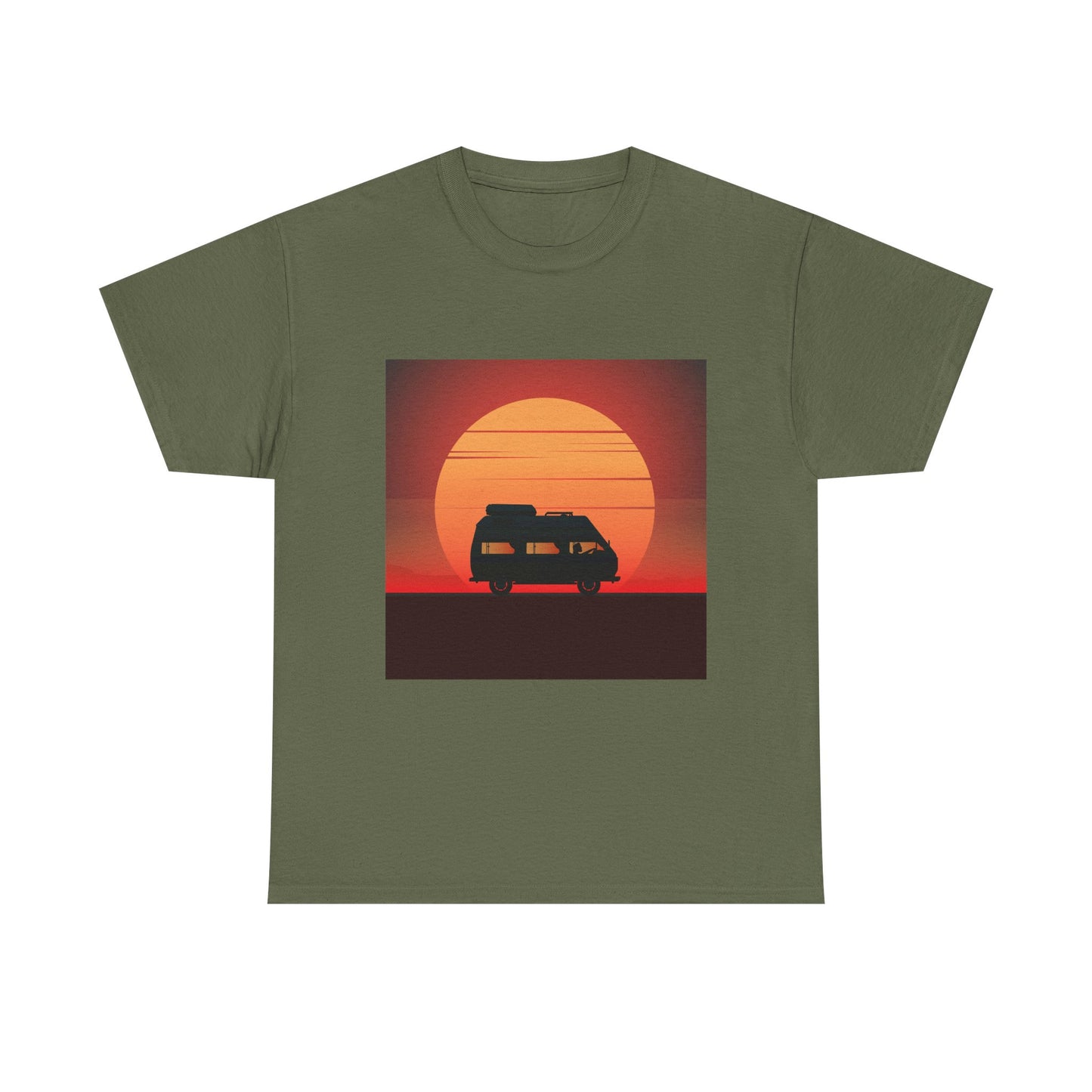Retro Sunset Adventure Unisex Heavy Cotton Tee, Vintage Car T-Shirt, Sunset Vibe Shirt, Summer Casual Wear, Road Trip Gift, Outdoor [...] - MaisonThreadory