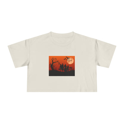 Spooky Autumn Women's Crop Tee, Halloween Shirt, Casual Fall Top, Trendy Graphic Tee, Seasonal Fashion, Gift for Her
