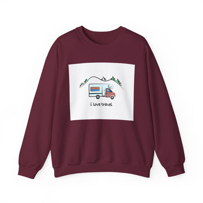 Travel Love Crewneck Sweatshirt | Cozy Adventure Apparel, Perfect for Travel Lovers, Gift Idea for Road Trips, Camping, and Wanderlust - MaisonThreadory