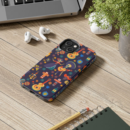 Colorful Dia de los Muertos Phone Case, Tough Case for Halloween, Gift for Music Lovers, Floral Phone Cover, Sugar Skull Art