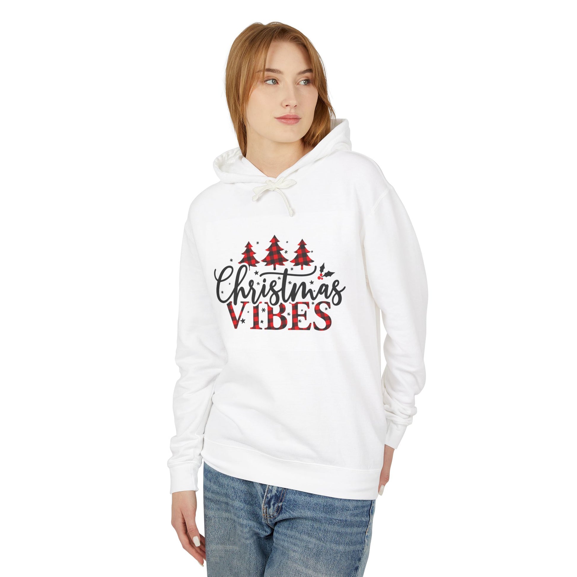 Unisex Lightweight Hooded Sweatshirt - Christmas Vibes, Holiday Hoodie, Festive Wear, Cozy Gift, Winter Apparel, Seasonal Sweatshirt - MaisonThreadory