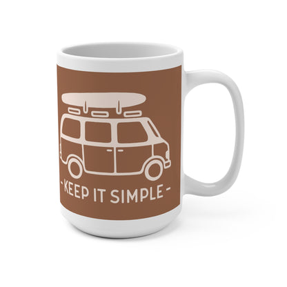 Bohemian Surf Mug with 'Keep It Simple' Design | 15oz Coffee Cup, Gift for Surfers, Beach Lovers, Road Trip Enthusiasts, Summer Vibes - MaisonThreadory