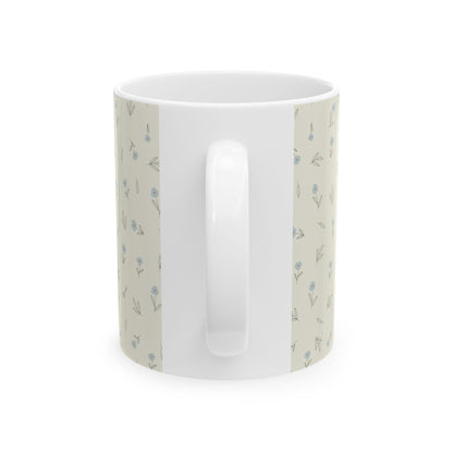 Floral Ditsy Ceramic Mug — Neutral Blue Mini Flower Pattern (11oz & 15oz)
