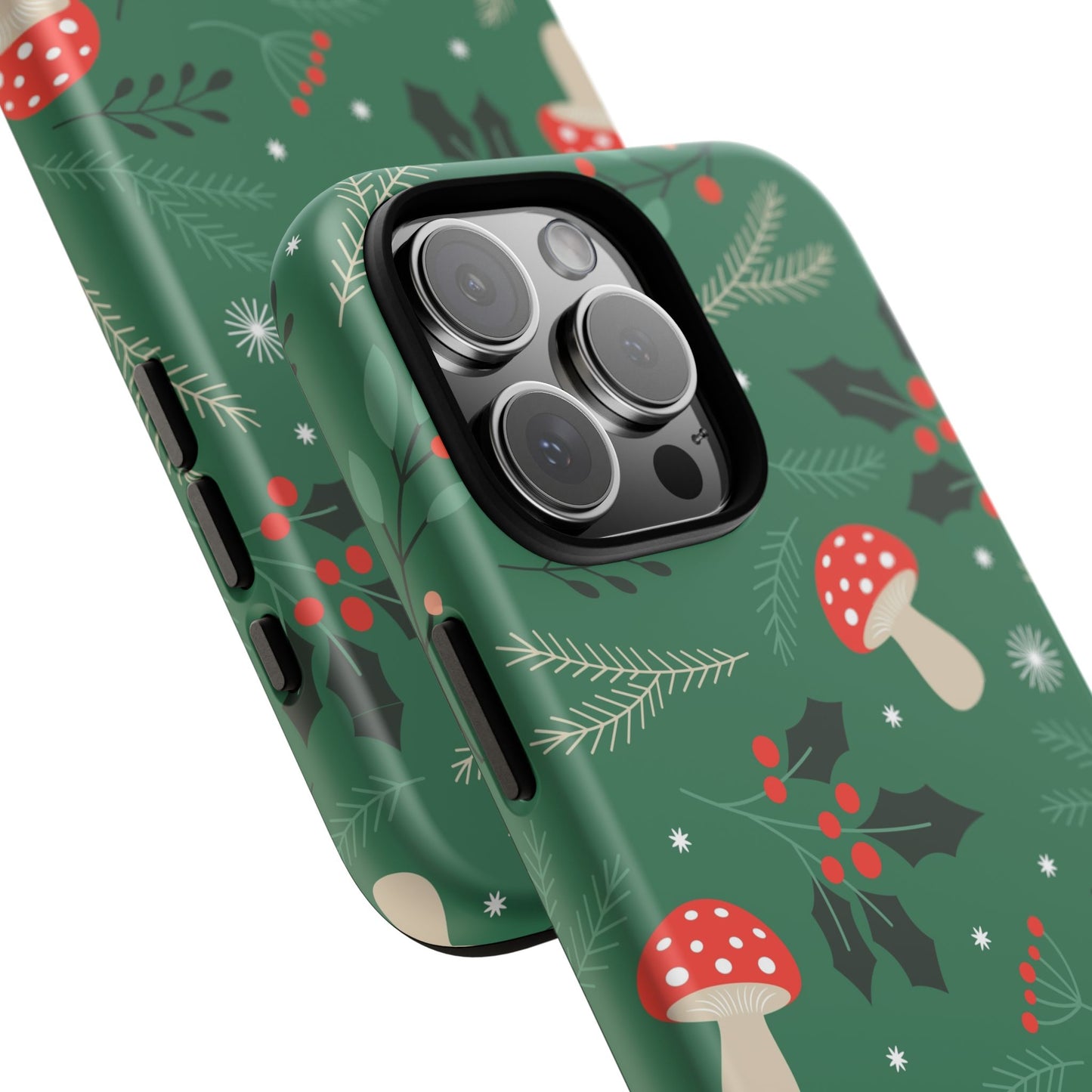 Festive Mushroom Phone Case, Colorful Holiday Case, Christmas Gift, Winter Vibes, Eco-Friendly Phone Cover