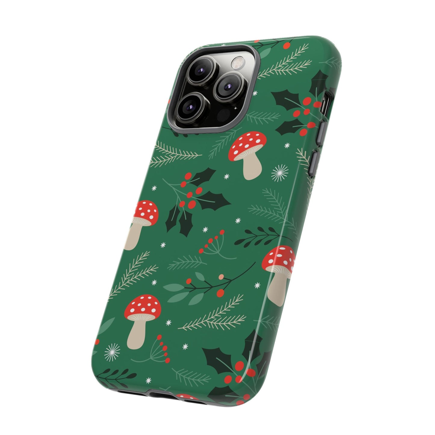 Festive Mushroom Phone Case, Colorful Holiday Case, Christmas Gift, Winter Vibes, Eco-Friendly Phone Cover