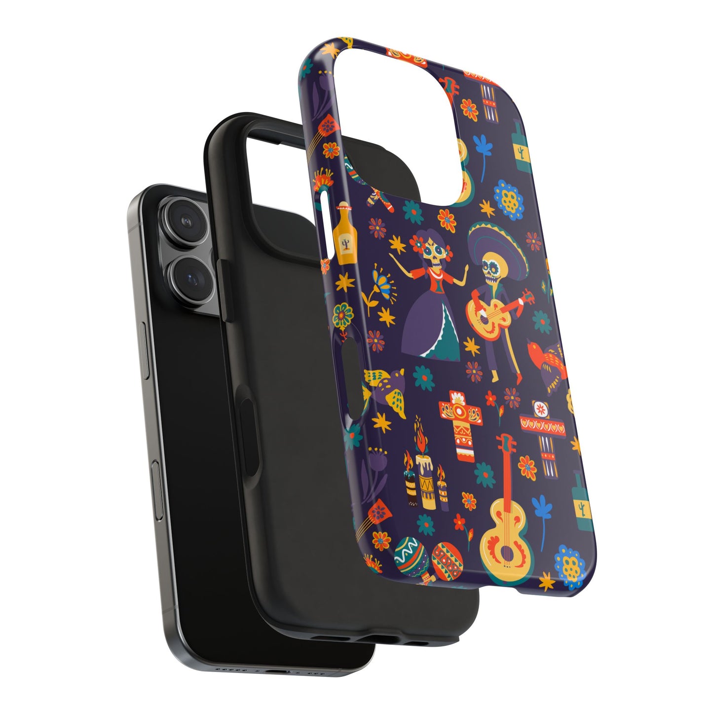 Colorful Dia de los Muertos Phone Case, Tough Case for Halloween, Gift for Music Lovers, Floral Phone Cover, Sugar Skull Art