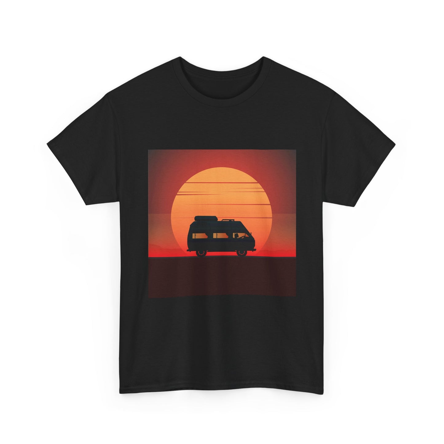 Retro Sunset Adventure Unisex Heavy Cotton Tee, Vintage Car T-Shirt, Sunset Vibe Shirt, Summer Casual Wear, Road Trip Gift, Outdoor [...] - MaisonThreadory