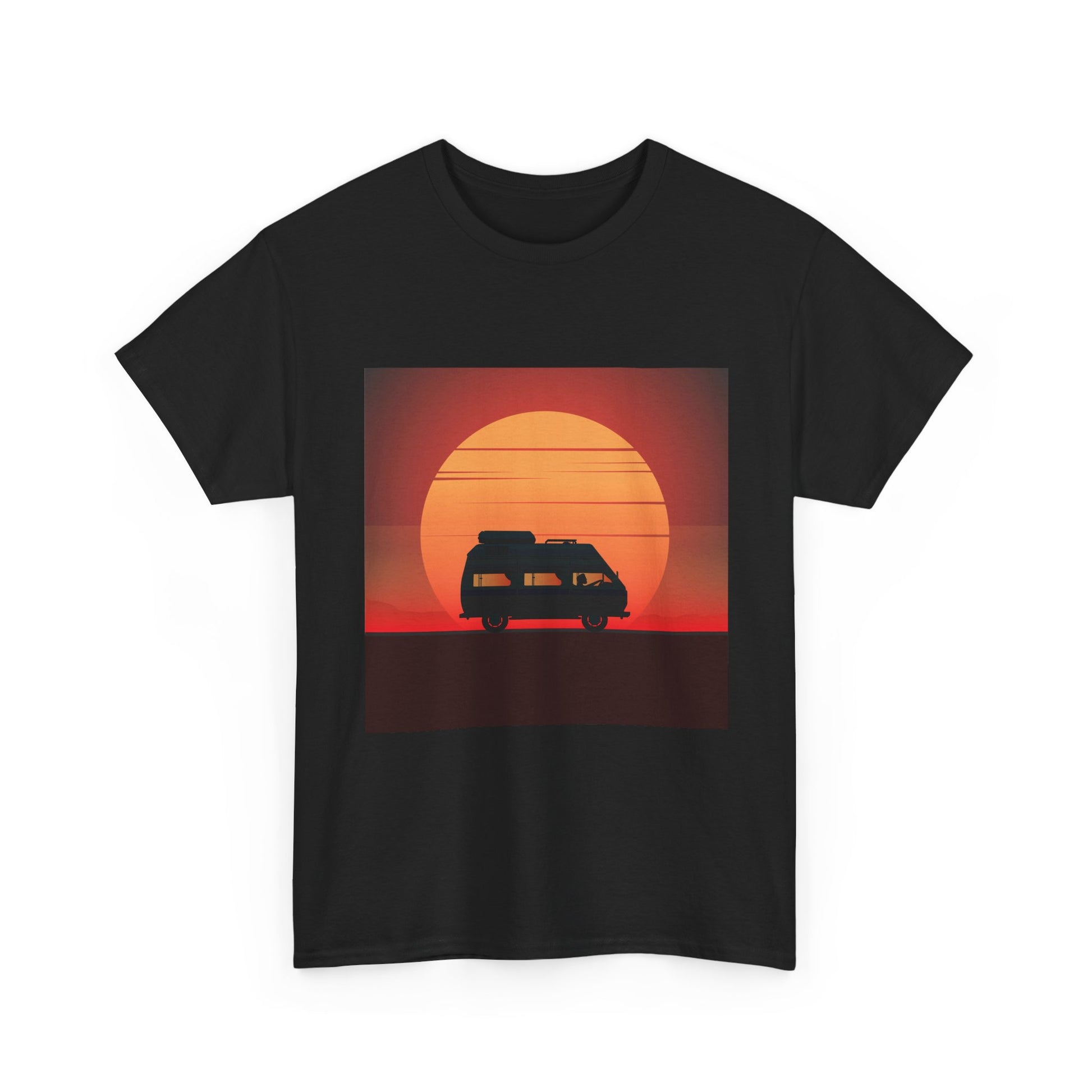 Retro Sunset Adventure Unisex Heavy Cotton Tee, Vintage Car T-Shirt, Sunset Vibe Shirt, Summer Casual Wear, Road Trip Gift, Outdoor [...] - MaisonThreadory