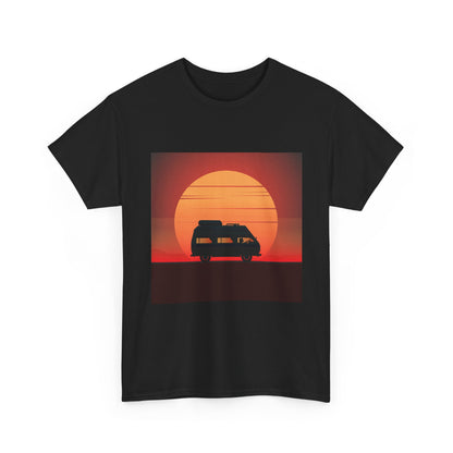 Retro Sunset Adventure Unisex Heavy Cotton Tee, Vintage Car T-Shirt, Sunset Vibe Shirt, Summer Casual Wear, Road Trip Gift, Outdoor [...] - MaisonThreadory