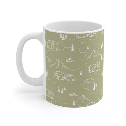 Adventure Awaits Camping Mug, Nature Lover Gift, RV Life Coffee Cup, Perfect for Road Trips, Hiking Enthusiast Mug, Outdoorsy Decor - MaisonThreadory
