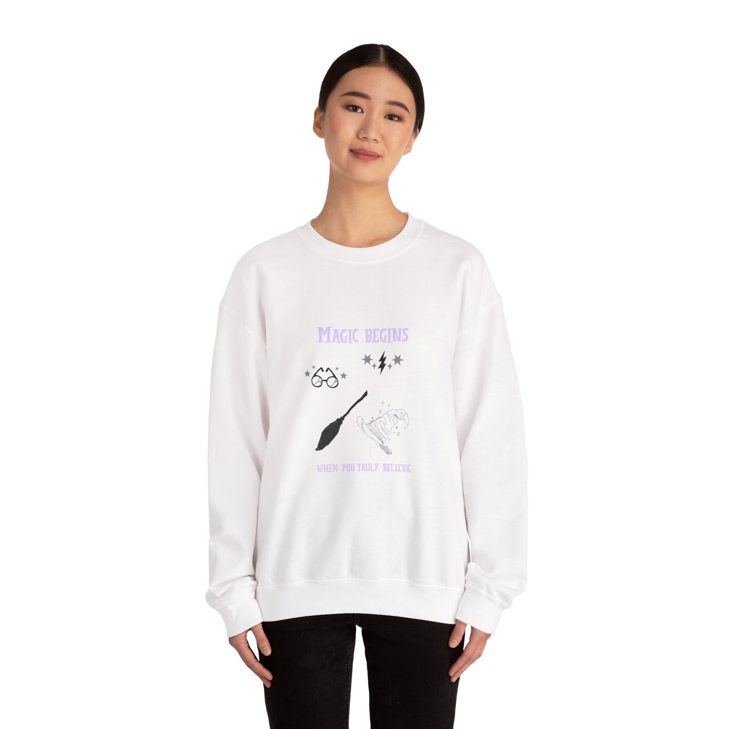 Magic Begins Sweatshirt - Cozy Unisex Crewneck, Perfect for Gifts, Spirituality, Comfort Wear, Casual Everyday Style - MaisonThreadory