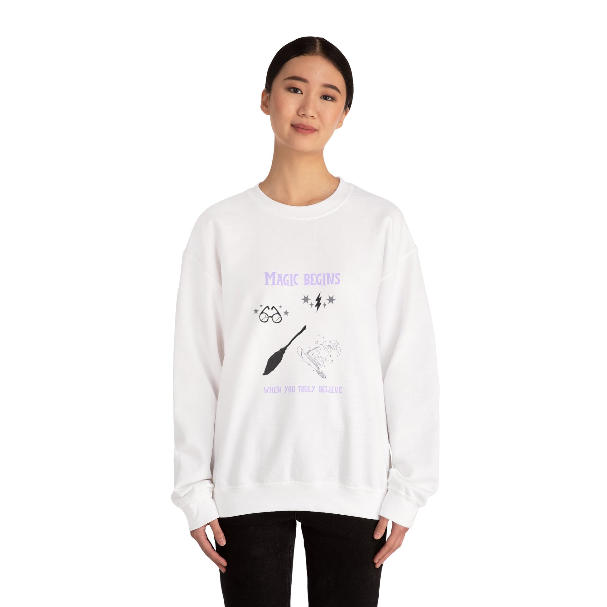 Magic Begins Sweatshirt - Cozy Unisex Crewneck, Perfect for Gifts, Spirituality, Comfort Wear, Casual Everyday Style - MaisonThreadory