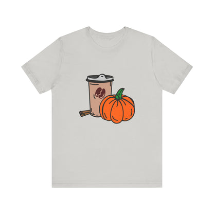 Fall Vibes Pumpkin Coffee Tee, Autumn Pumpkin Shirt, Cozy Casual Tee, Thanksgiving Gift, Unisex Fall Apparel - MaisonThreadory
