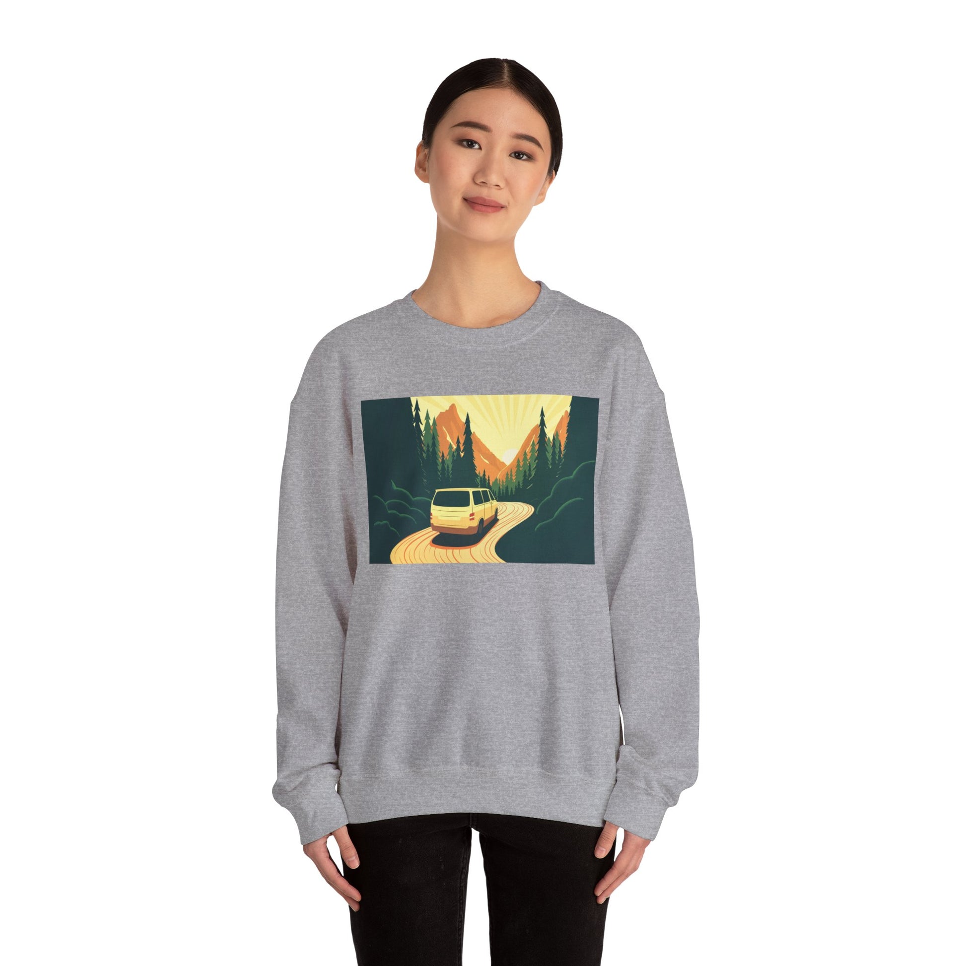 Nature Road Trip Crewneck Sweatshirt - Vintage Van Design, Unisex Pullover, Adventure Apparel, Great Outdoors Gift, Fall Fashion - MaisonThreadory