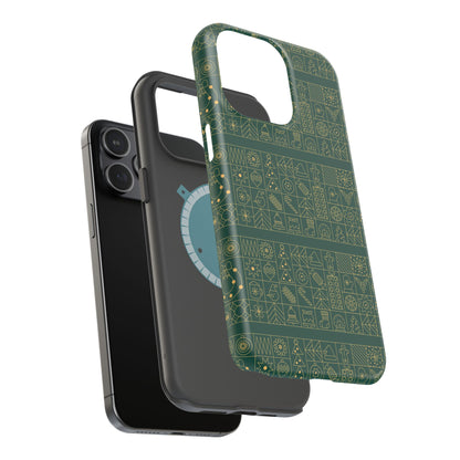 Magnetic Impact-Resistant Phone Case — Dark Green Geometric Pattern