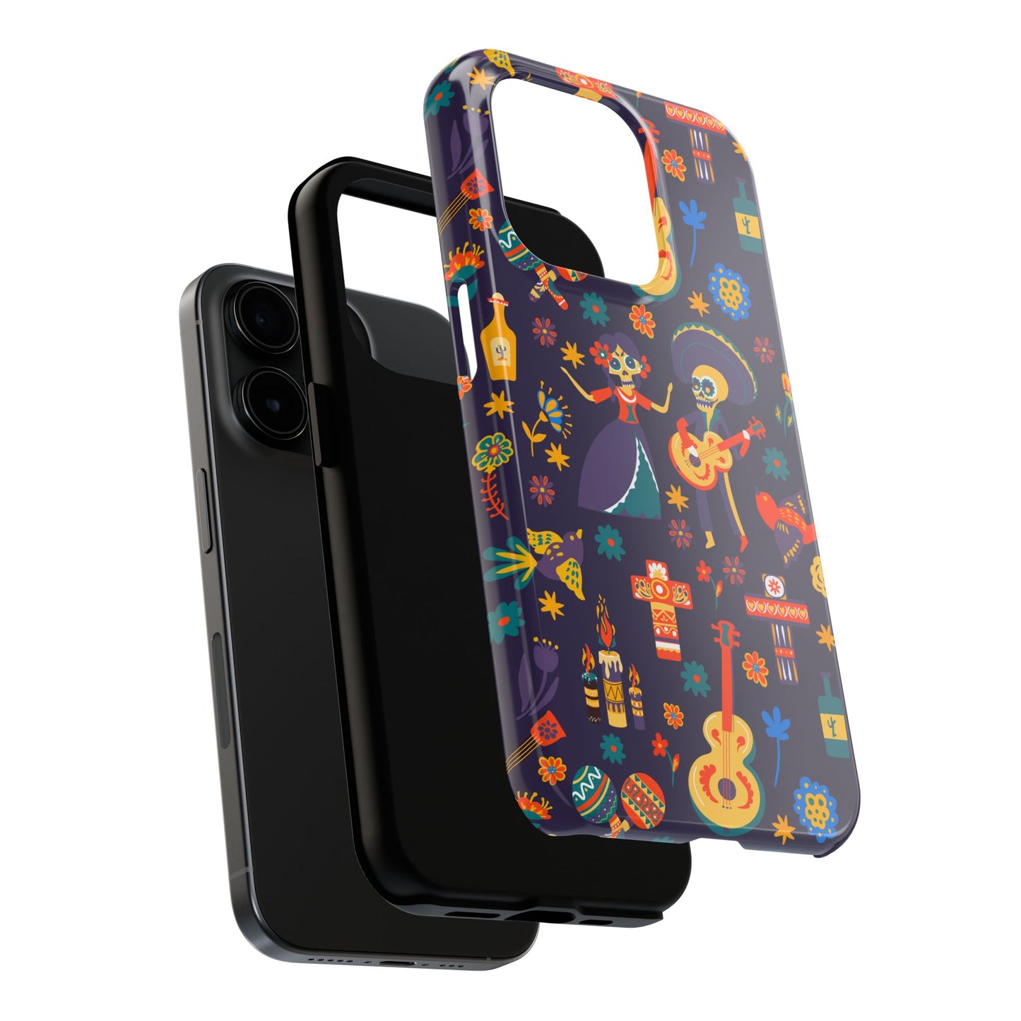 Colorful Dia de los Muertos Phone Case, Tough Case for Halloween, Gift for Music Lovers, Floral Phone Cover, Sugar Skull Art