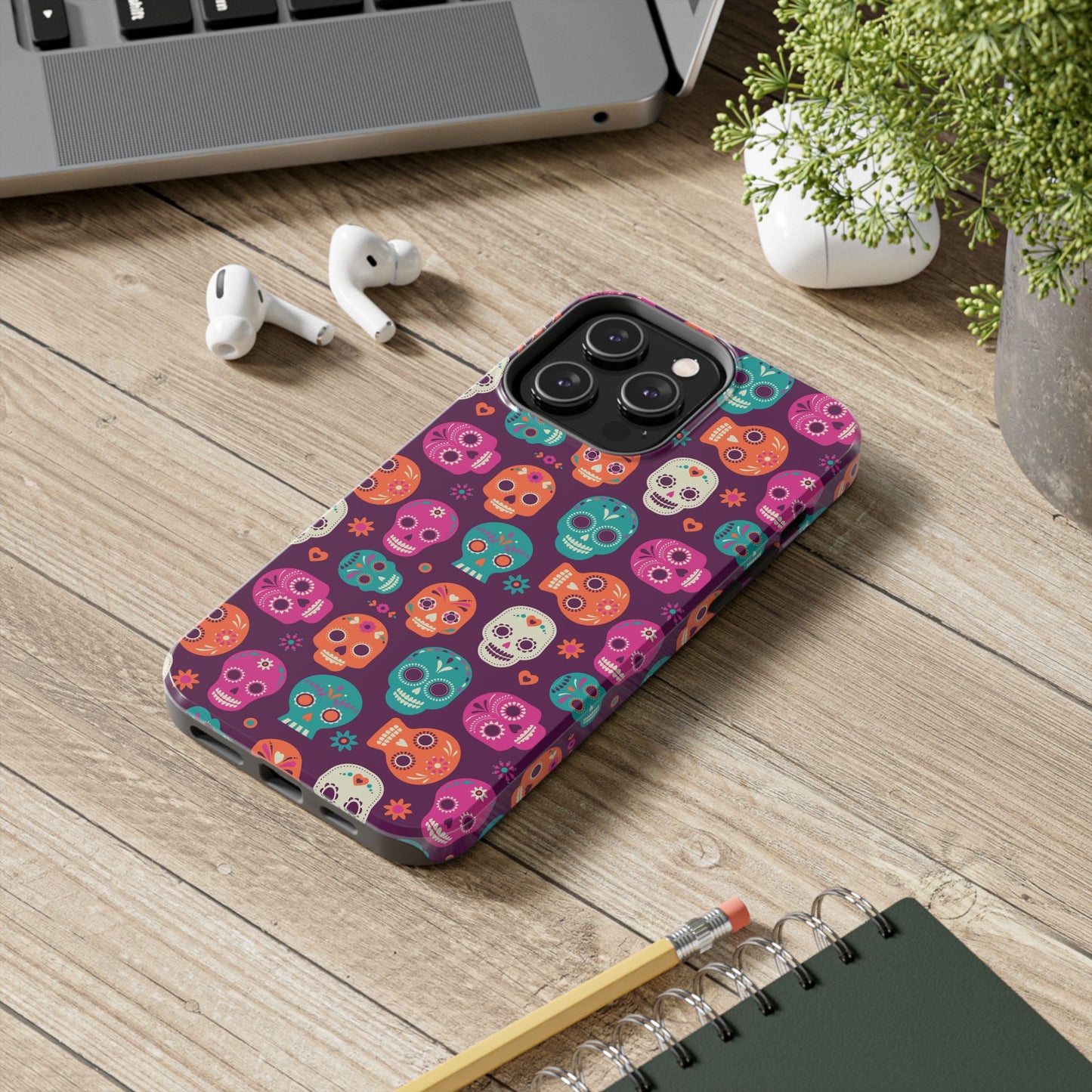 Colorful Skull Phone Case, Tough Cases for Halloween, Unique Phone Cover, Day of the Dead, Fun and Durable Accessories