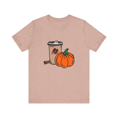 Fall Vibes Pumpkin Coffee Tee, Autumn Pumpkin Shirt, Cozy Casual Tee, Thanksgiving Gift, Unisex Fall Apparel - MaisonThreadory