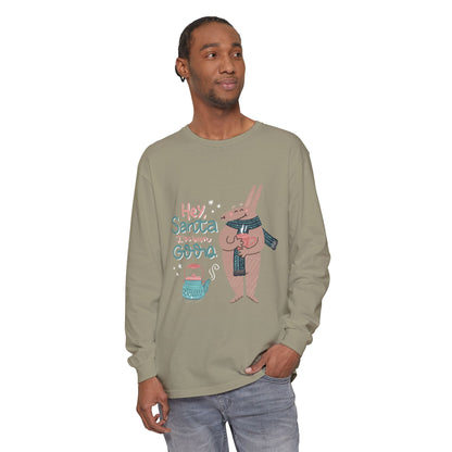 Hey Santa I’ve Been Good Long Sleeve T-Shirt — Cute Bunny Christmas Holiday Top