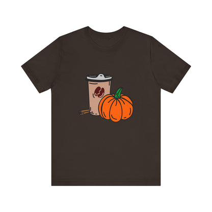 Fall Vibes Pumpkin Coffee Tee, Autumn Pumpkin Shirt, Cozy Casual Tee, Thanksgiving Gift, Unisex Fall Apparel - MaisonThreadory