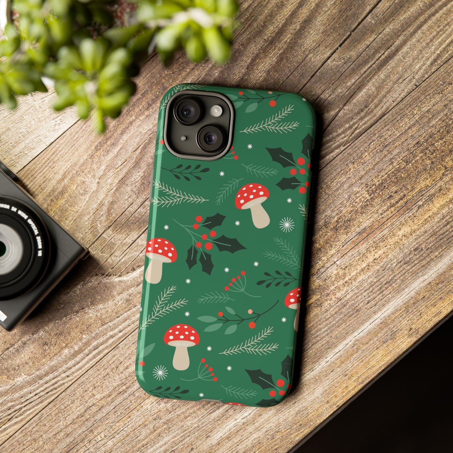 Festive Mushroom Phone Case, Colorful Holiday Case, Christmas Gift, Winter Vibes, Eco-Friendly Phone Cover