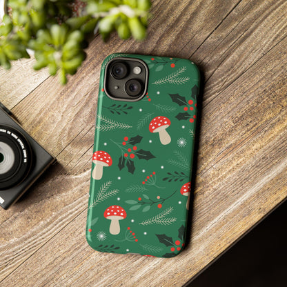 Festive Mushroom Phone Case, Colorful Holiday Case, Christmas Gift, Winter Vibes, Eco-Friendly Phone Cover