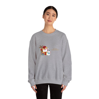 Christmas Snowman & Reindeer Crewneck Sweatshirt — Merry Christmas Holiday Sweater