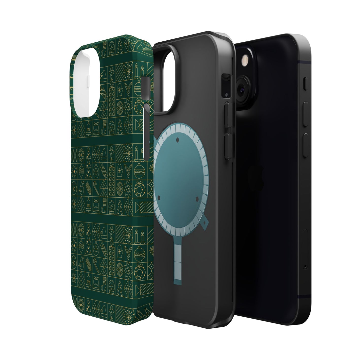 Magnetic Impact-Resistant Phone Case — Dark Green Geometric Pattern