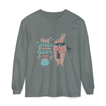 Hey Santa I’ve Been Good Long Sleeve T-Shirt — Cute Bunny Christmas Holiday Top