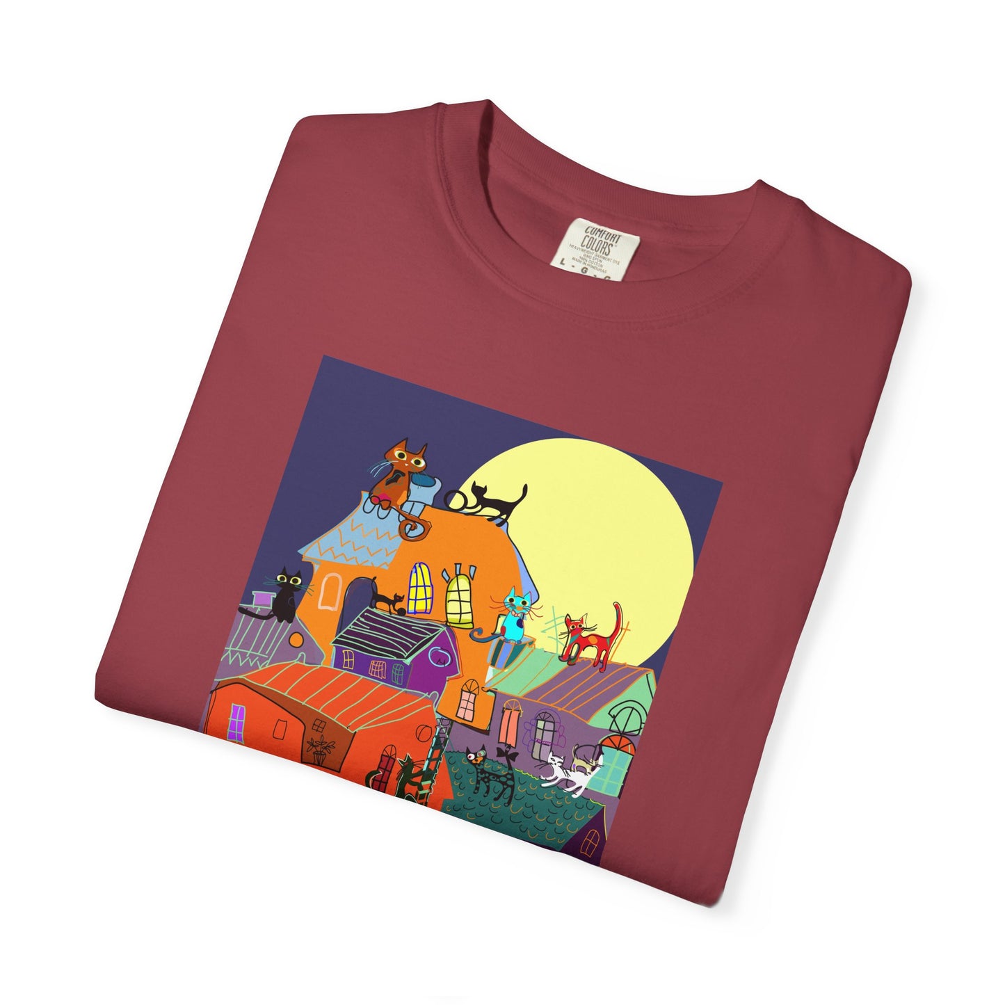Moonlit Canine Adventure T-Shirt, Unisex Dog Lover Tee, Garment-Dyed Graphic Top, Pet-Themed Gift, Casual Wear