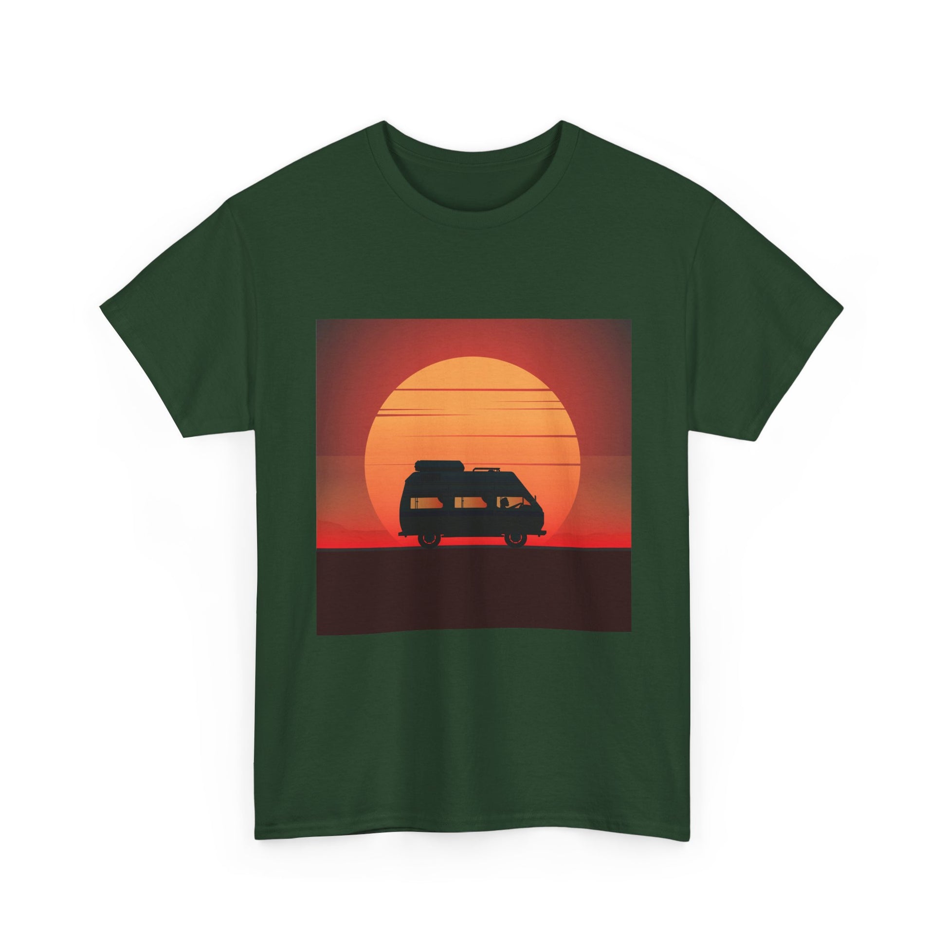 Retro Sunset Adventure Unisex Heavy Cotton Tee, Vintage Car T-Shirt, Sunset Vibe Shirt, Summer Casual Wear, Road Trip Gift, Outdoor [...] - MaisonThreadory