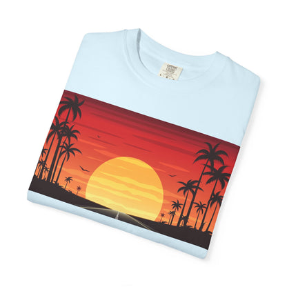 Sunset Palm Beach T-Shirt — Retro Tropical Sunset Graphic