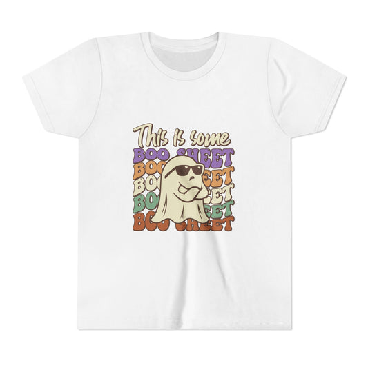 Youth Short Sleeve Tee with Fun Boo Sheet Design, Cool Summer Top, Humorous Kids Apparel, Gift for Halloween, Casual Wear, Playful T-Shirt - MaisonThreadory