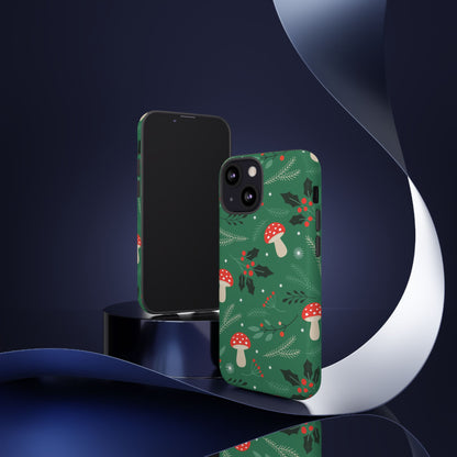 Festive Mushroom Phone Case, Colorful Holiday Case, Christmas Gift, Winter Vibes, Eco-Friendly Phone Cover