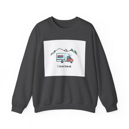 Travel Love Crewneck Sweatshirt | Cozy Adventure Apparel, Perfect for Travel Lovers, Gift Idea for Road Trips, Camping, and Wanderlust - MaisonThreadory
