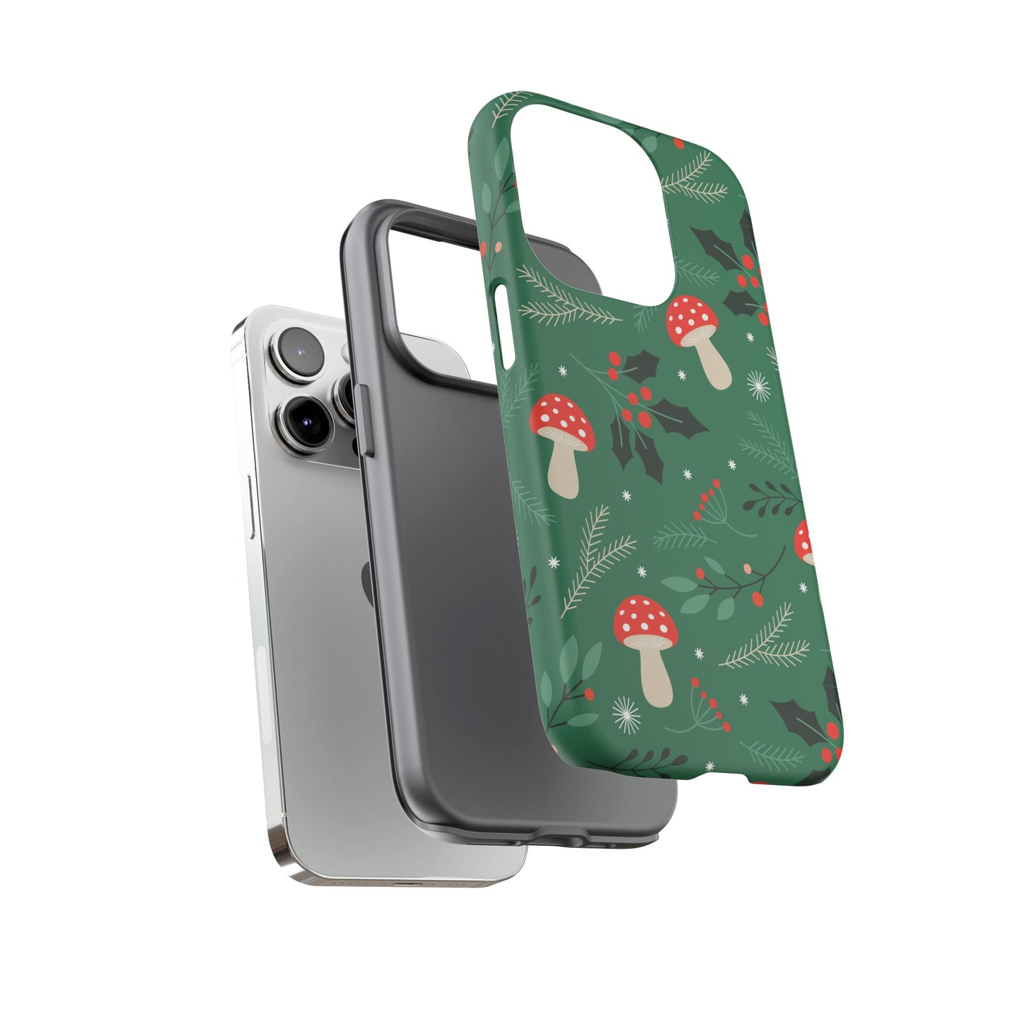 Festive Mushroom Phone Case, Colorful Holiday Case, Christmas Gift, Winter Vibes, Eco-Friendly Phone Cover