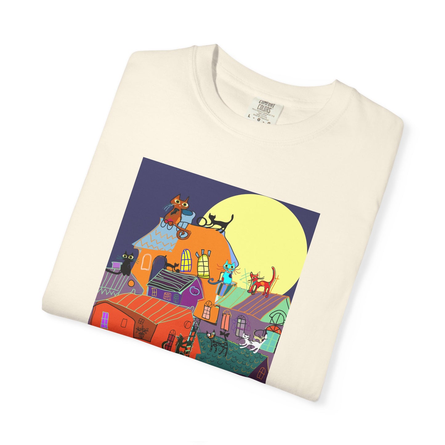 Moonlit Canine Adventure T-Shirt, Unisex Dog Lover Tee, Garment-Dyed Graphic Top, Pet-Themed Gift, Casual Wear