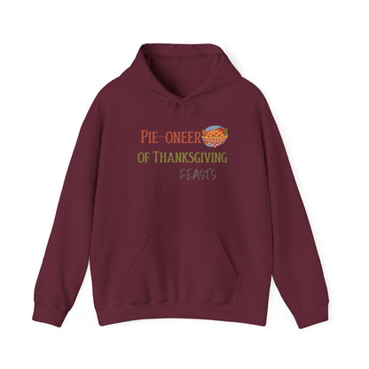 Thanksgiving Pie-o-neer Unisex Heavy Blend Hooded Sweatshirt, Cozy Holiday Sweatshirt, Thanksgiving Apparel, Fall Fashion, Foodie Gifts - MaisonThreadory