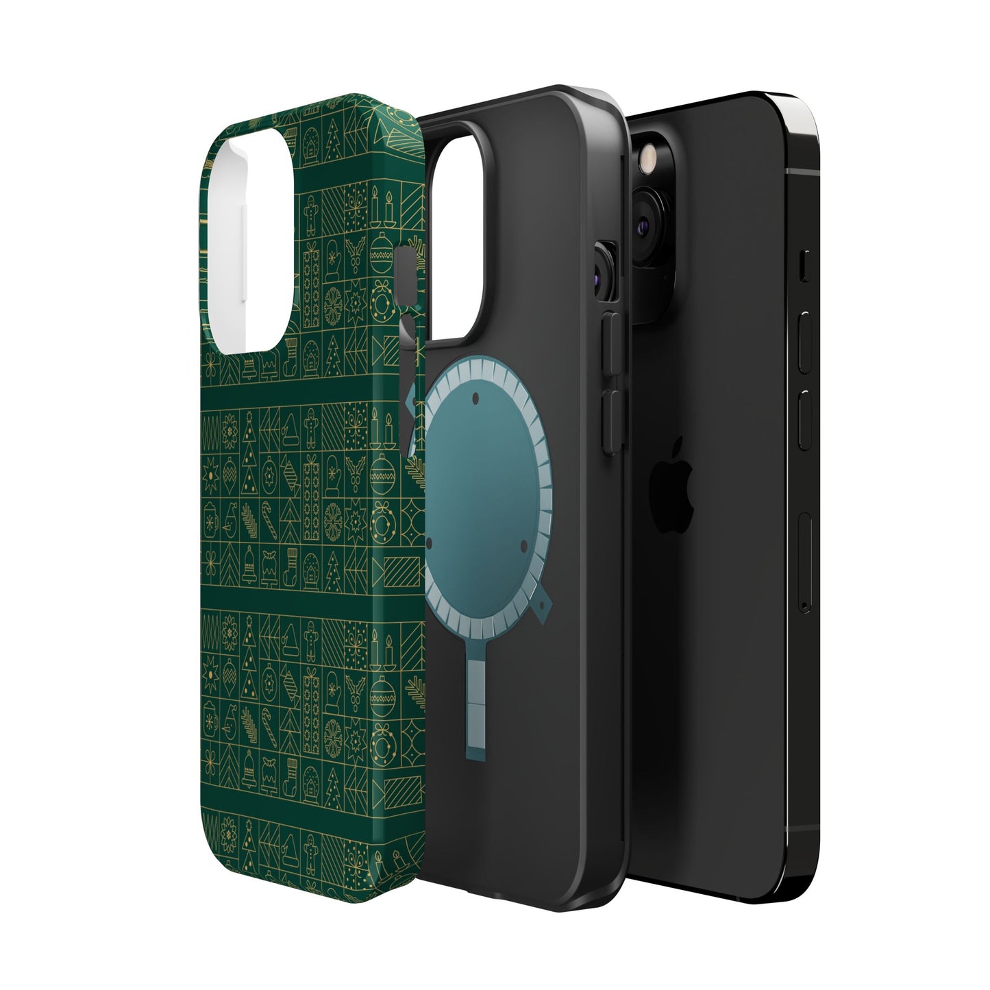 Magnetic Impact-Resistant Phone Case — Dark Green Geometric Pattern