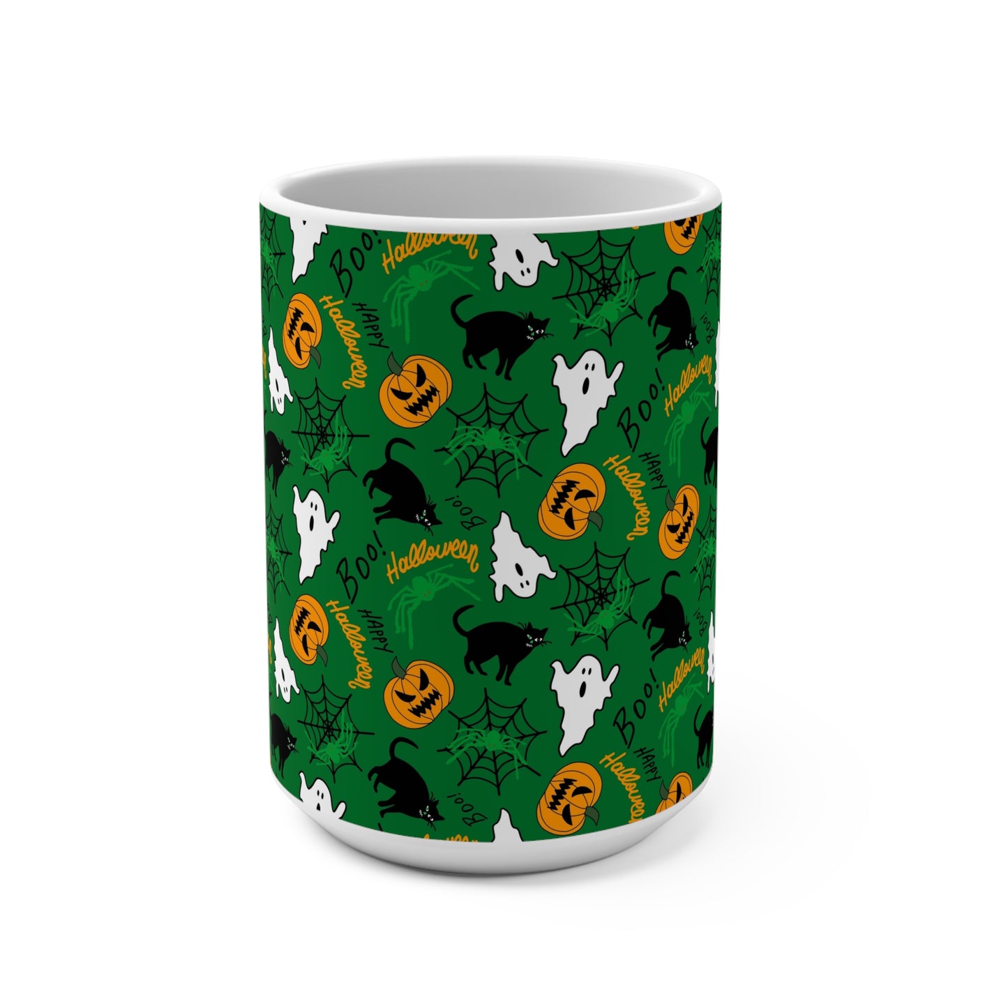 Halloween-Themed Mug, Cozy Coffee Cup, Spooky Drinkware, Pumpkin and Ghosts Mug, Perfect for Fall Celebrations - MaisonThreadory