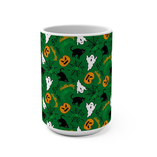Halloween-Themed Mug, Cozy Coffee Cup, Spooky Drinkware, Pumpkin and Ghosts Mug, Perfect for Fall Celebrations - MaisonThreadory