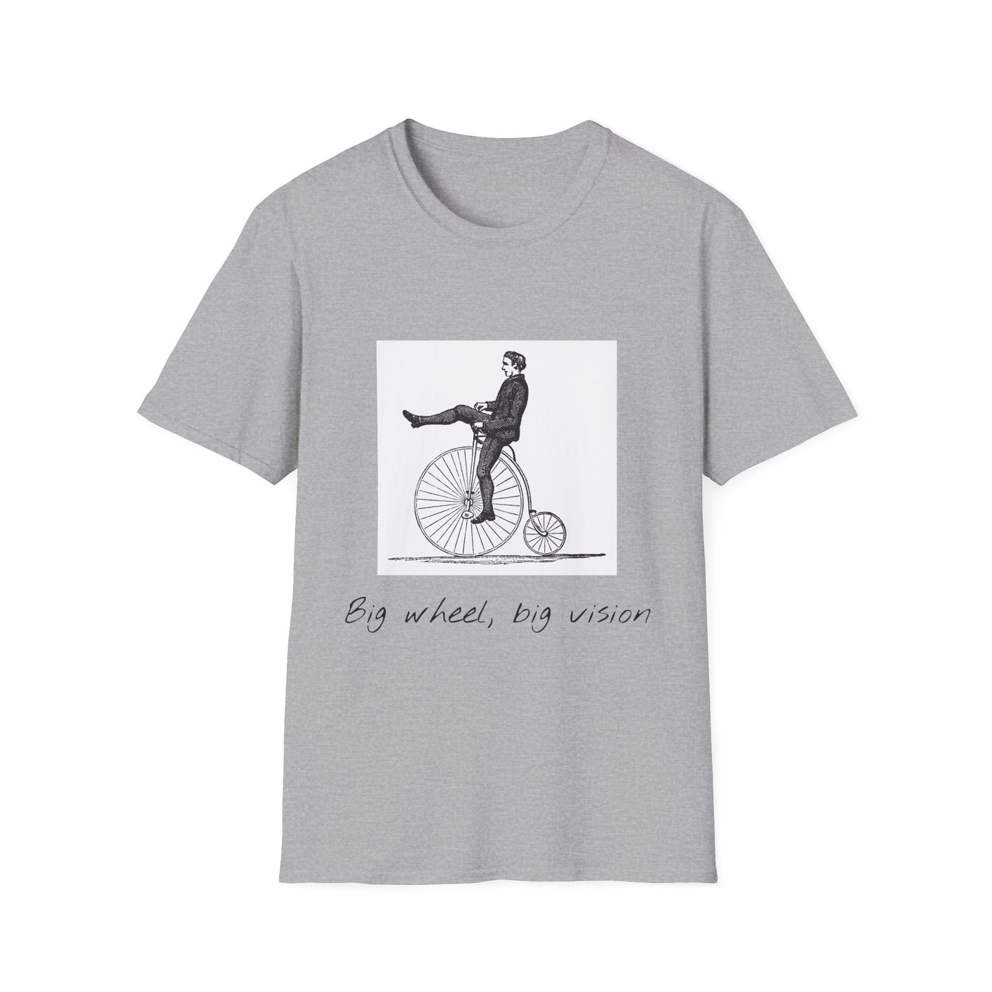 Vintage-Inspired Graphic Tee: "Big Wheel, Big Vision" Unisex Softstyle T-Shirt, Casual Outfit, Funny Gift, Bicycle Lover's Apparel, [...]