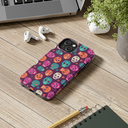 Colorful Skull Phone Case, Tough Cases for Halloween, Unique Phone Cover, Day of the Dead, Fun and Durable Accessories