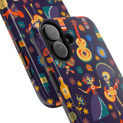 Colorful Dia de los Muertos Phone Case, Tough Case for Halloween, Gift for Music Lovers, Floral Phone Cover, Sugar Skull Art