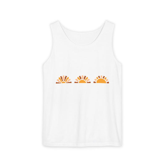 Sunrise Trio Tank Top — Minimalist Boho Sunrise Graphic Tank