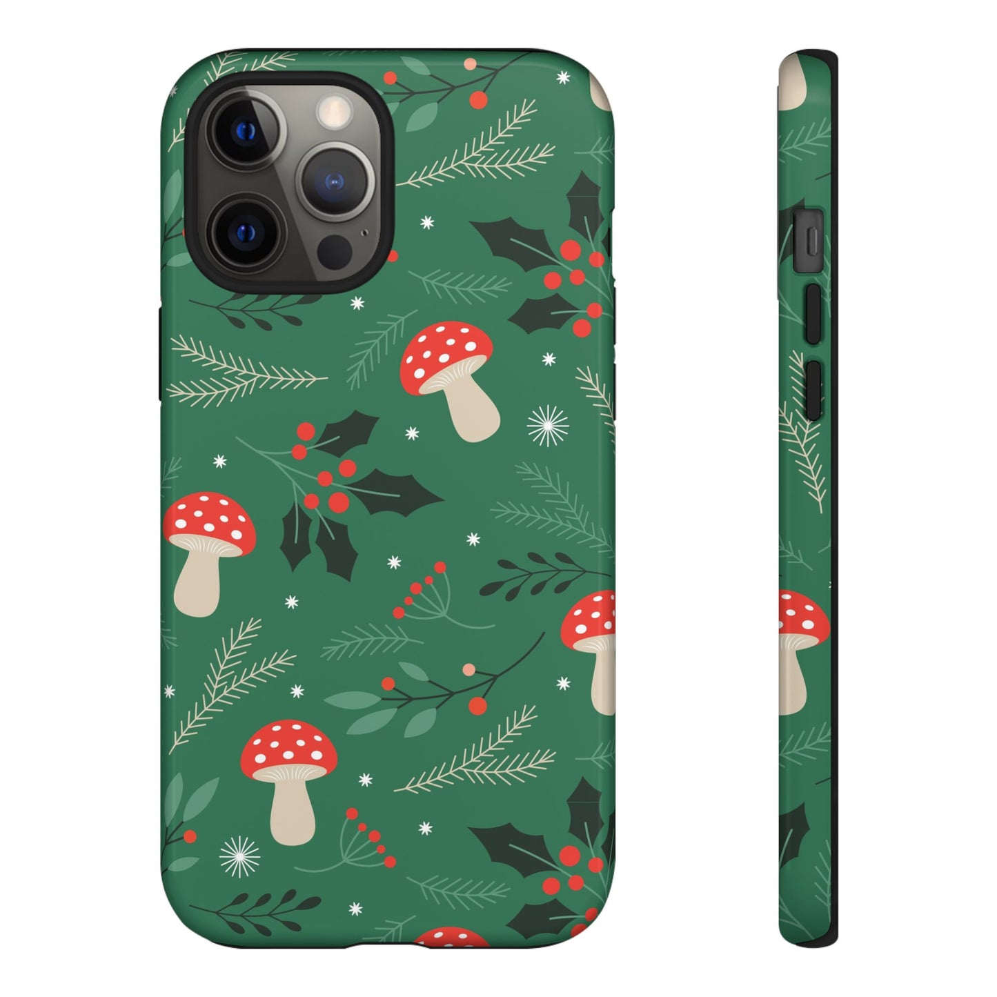 Festive Mushroom Phone Case, Colorful Holiday Case, Christmas Gift, Winter Vibes, Eco-Friendly Phone Cover
