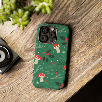 Festive Mushroom Phone Case, Colorful Holiday Case, Christmas Gift, Winter Vibes, Eco-Friendly Phone Cover